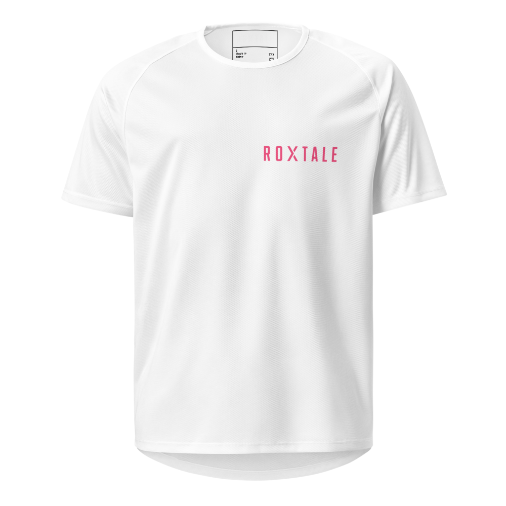 Weißes ROXTALE Sports Jersey mit pinkem Logo